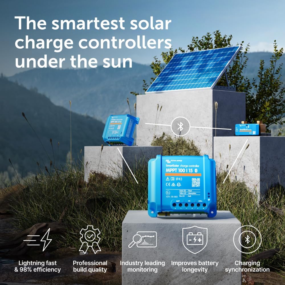 Victron Energy SmartSolar MPPT Solar Charge Controller (Bluetooth) - Charge Controllers for Solar Panels - 100V, 15 amp, 12/24-Volt